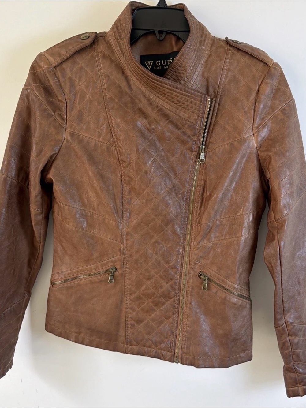 Guess Los Angeles Women's Brown Faux Leather Moto Biker Jacket Size M